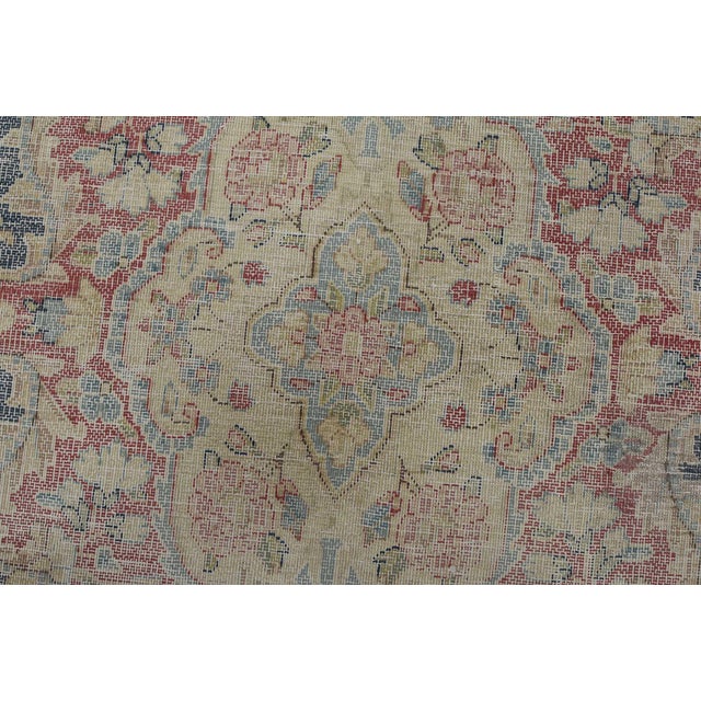 Blue Kerman Rug 9’7” X 13’10” Blue Wool Vintage Distressed Hand-Knotted Carpet For Sale - Image 8 of 15