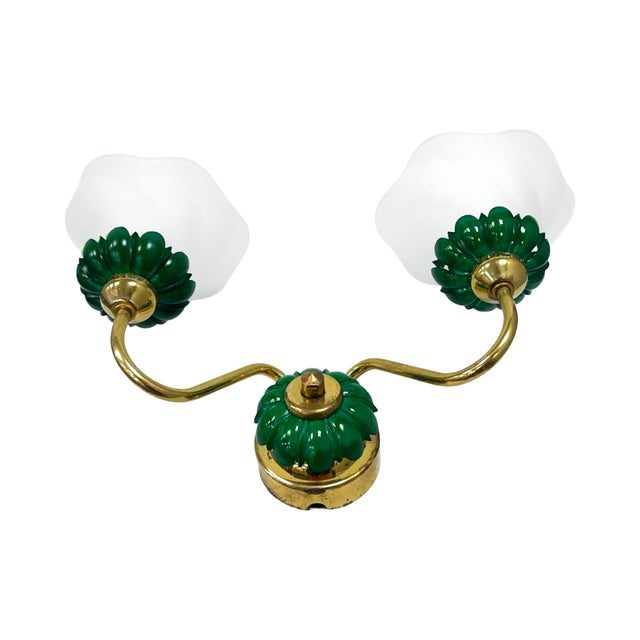 Preciosa Double Wall Lamp | Czechoslovakia 1980s | Malachite Glass | Brass | E14 For Sale - Image 14 of 14