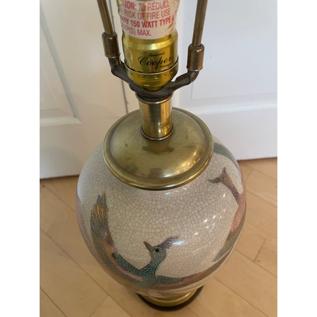 Vintage Frederick Cooper Hand-Painted Porcelain Peacock Lamp - Chinoiserie For Sale - Image 11 of 12