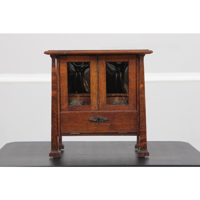 Arts & Crafts Antique Arts & Crafts Diminutive Mission Oak Smoking Cabinet For Sale - Image 3 of 13