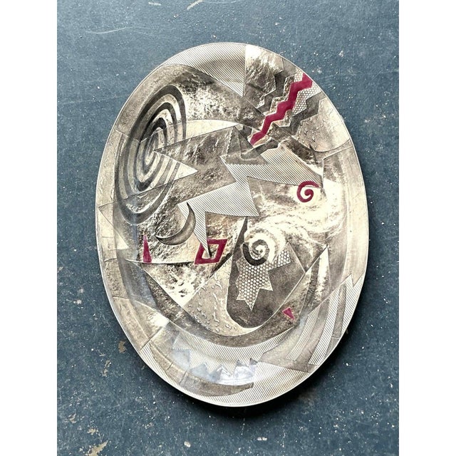 Charcoal Vintage Postmodern Abstract Original Studio Pottery Tray For Sale - Image 8 of 12