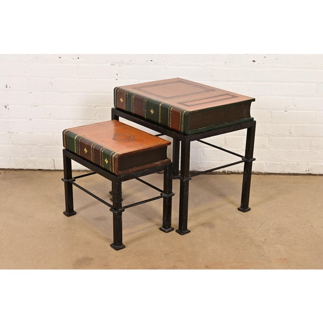 Maitland Smith Trompe l'Oeil Leather Book Nesting Tables, Set of Two For Sale - Image 12 of 12