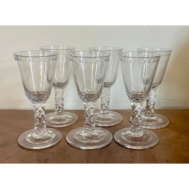 Transparent Antique 19th Century English George III Anglo Irish Facet Cut Crystal Sherry Wine Glasses - Set of 6 For Sale - Image 8 of 18