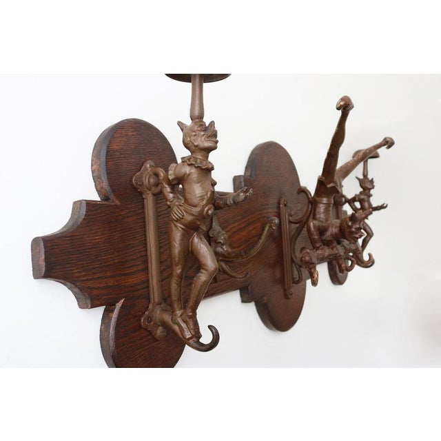 Victorian Oak Wall Coat Rack with Cast Iron, 1890s For Sale - Image 3 of 16