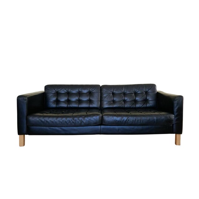 Large Art Deco Black Leather Sofa For Sale - Image 6 of 6