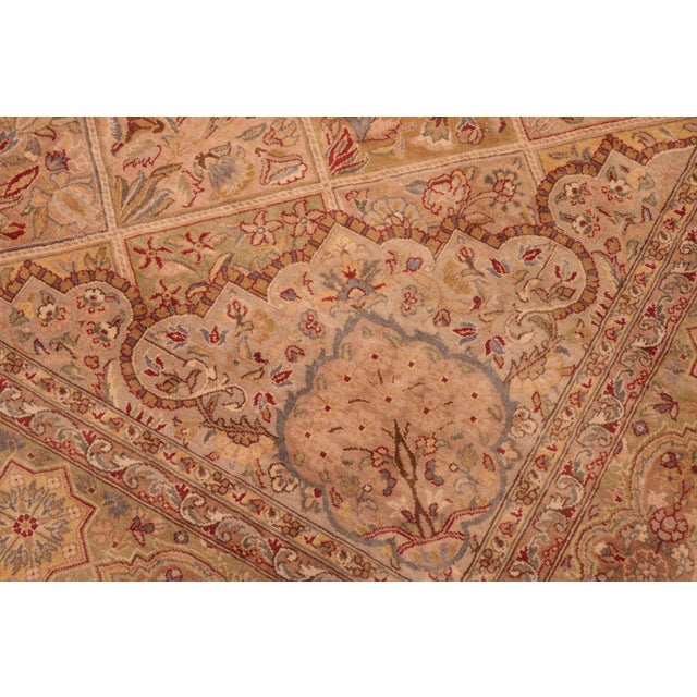 Shabby Chic Floral 1990's Medallion Pak-Persian Taupe/Green Wool Rug - 6'3'' X 9'4'' For Sale - Image 3 of 9