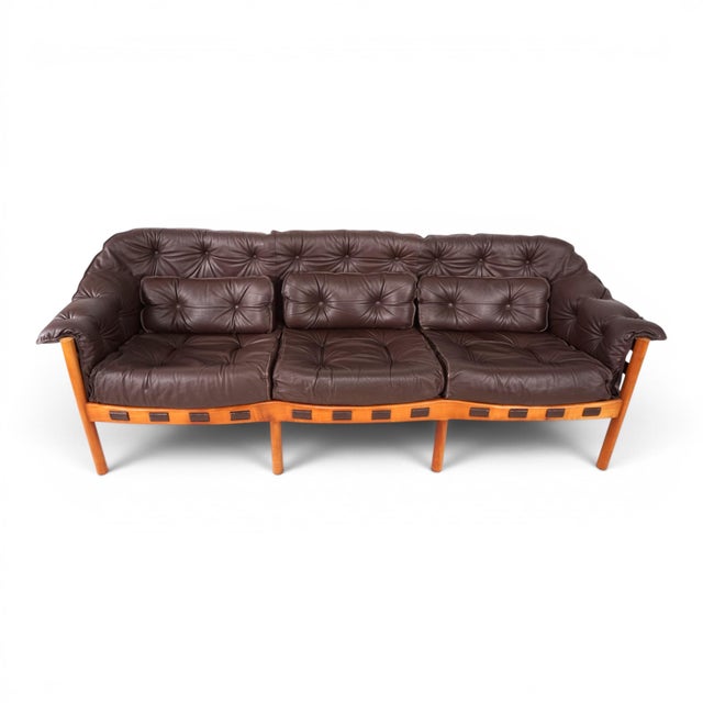 Brown 3-Seater Leather Sofa by Sven Ellekaer for Coja, 1960 For Sale - Image 8 of 13