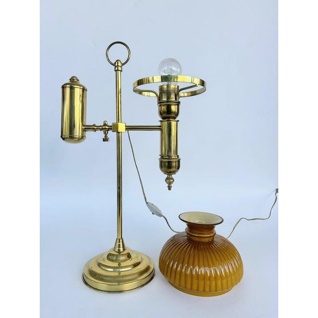 Late 19th-Early 20th Century Brass, Glass Library Lamp with Glass Shade Offered for sale is a late 19th or early 20th-...