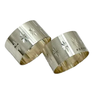 Fine Pair of Mid Century Birmingham England High Grade Britania Sterling Silver Napkin Rings - Circa 1967