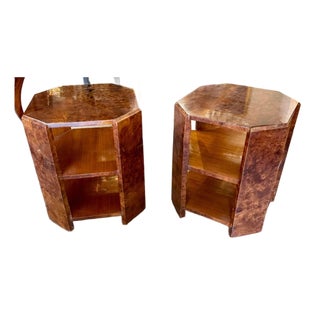 Pair of Italian Art Deco Design Burlwood Side Tables For Sale