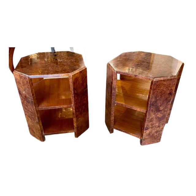 Pair of Italian Art Deco Design Burlwood Side Tables For Sale