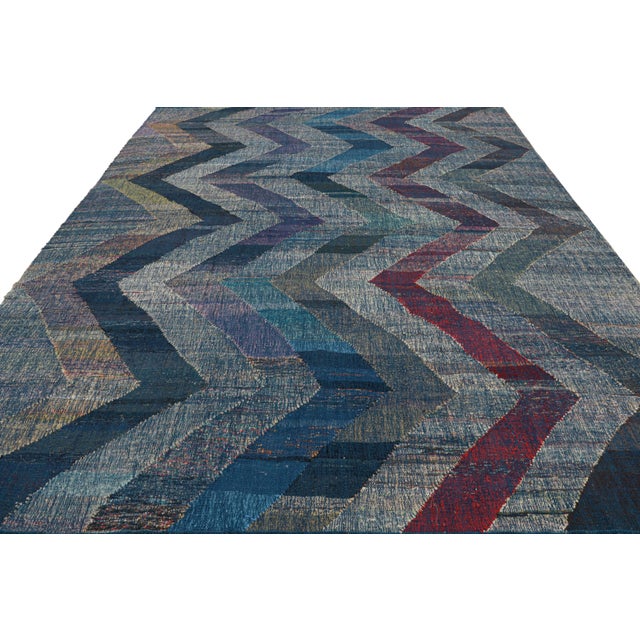 2010s Rug & Kilim's Modern Kilim Wool Blue Purple and Gray Chevron Pattern For Sale - Image 5 of 7