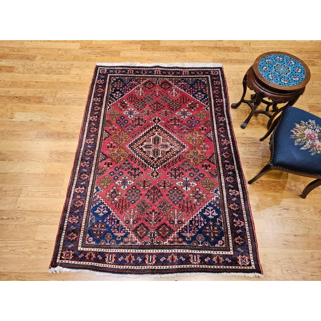 Persian Vintage Persian Joshegan Kashan Rug, Hand-Knotted Wool, Weeping Willow Pattern, Red & Blue, 5x7 For Sale - Image 3 of 13