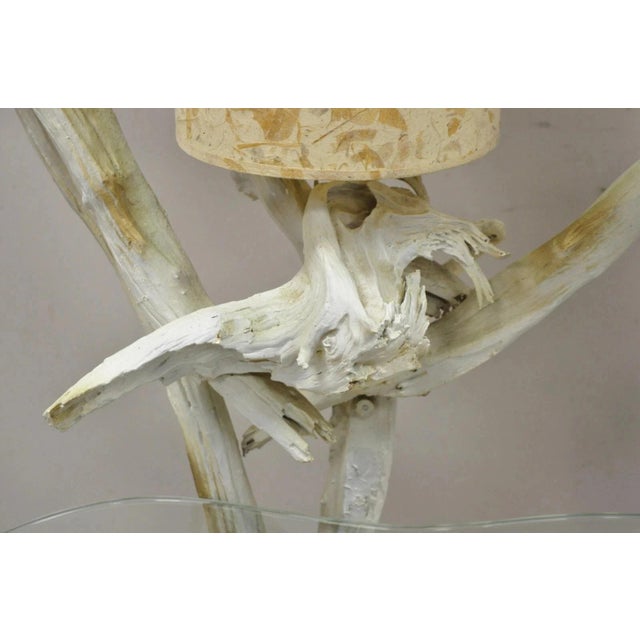 Wood Vintage Mid Century Modern White Driftwood Kidney Glass Side Table Floor Lamp For Sale - Image 7 of 12