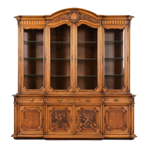 Karges French Regency Louis XVI Burled Walnut Lighted Breakfront Bookcase Cabinet, Newly Refinished