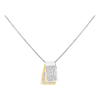 14K White and Yellow Gold 1.0 Cttw Princess Cut Diamond Two Tone Foldover Box Pendant 18” Box Chain Necklace (H-I Color, SI2-I1 Clarity) For Sale