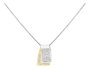 14K White and Yellow Gold 1.0 Cttw Princess Cut Diamond Two Tone Foldover Box Pendant 18” Box Chain Necklace (H-I Color, SI2-I1 Clarity)