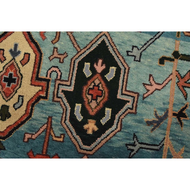 Heriz Rug 5’11” X 8’11” Blue Wool Vintage Tribal Hand-Knotted Oriental Carpet For Sale - Image 4 of 14