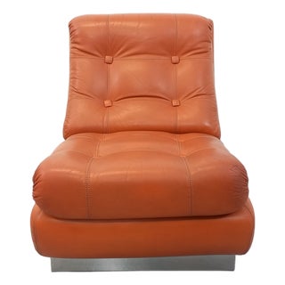 Vintage Roche Bobois Style Lounge Chair in Chrome and Tile-Colored Leather, 1970s For Sale