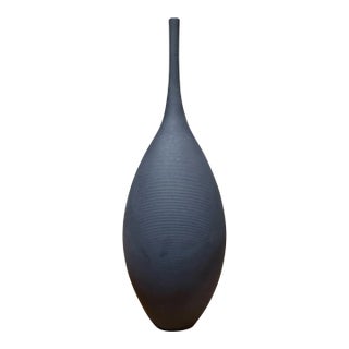 Contemporary Modernist Pottery Vase Dark Gray Horizontal Texture For Sale