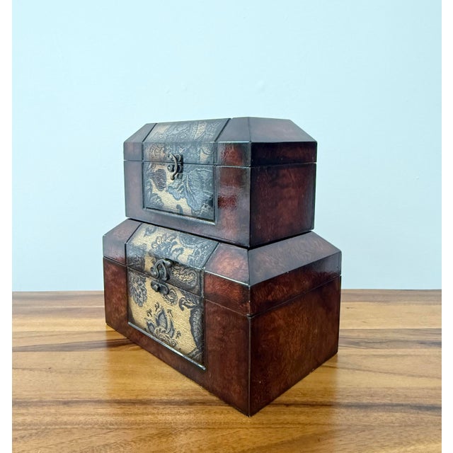 Vintage Faux Burl Wood Keepsake Boxes – Set of Two For Sale - Image 4 of 7