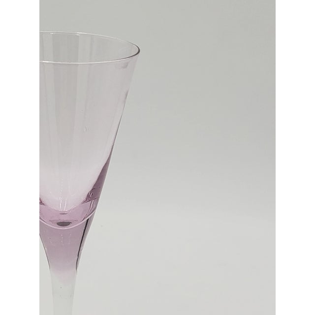 Pink Pair of 1970s Hand-Blown Luminarc Circleware French Flutes/Cocktail Glasses With Pink Stems For Sale - Image 8 of 9