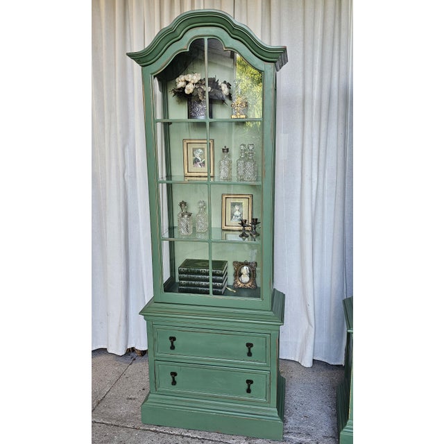 Mid-Century Modern Green MCM Curio Cabinet, Display Cabinet Boho Style, 1950's #2 For Sale - Image 3 of 16