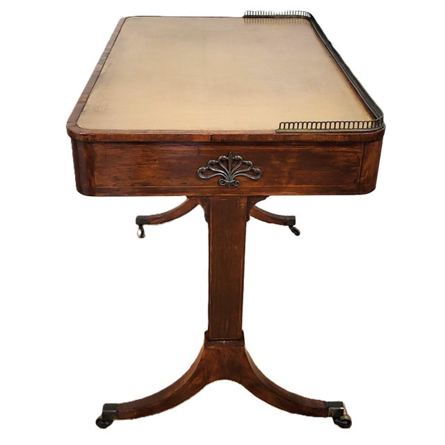 Late 19th Century 19th C English Regency Rosewood Leather Top & Bronze Gallery Lady's Writing Desk For Sale - Image 5 of 18