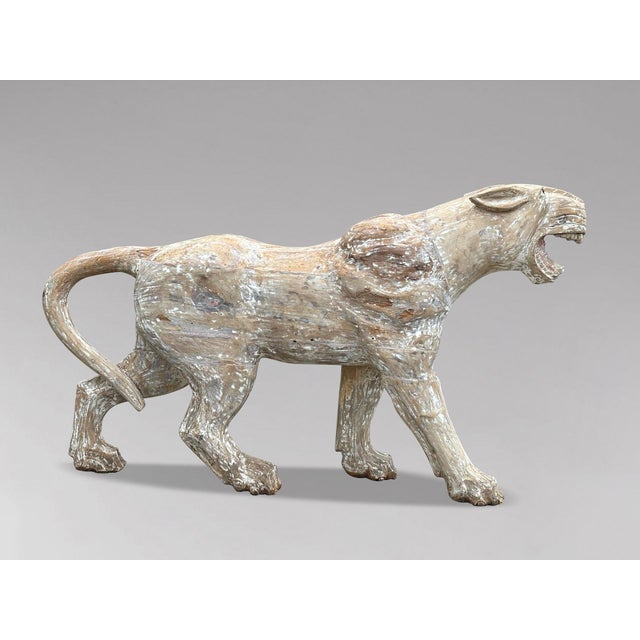 White Large Hand Carved Carousel Panther, 1960s, Wood For Sale - Image 8 of 11