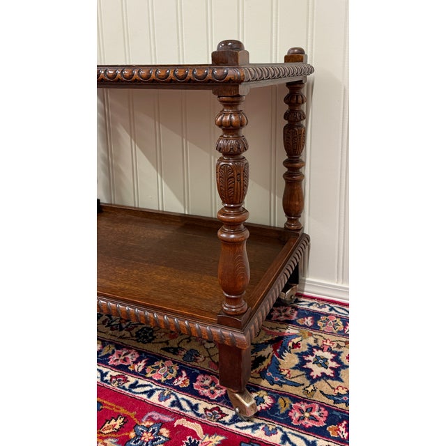 Antique French Trolley Tea Cart Pastry Cart Dumbwaiter 2-Tier Oak C. 1930s For Sale In Dallas - Image 6 of 18