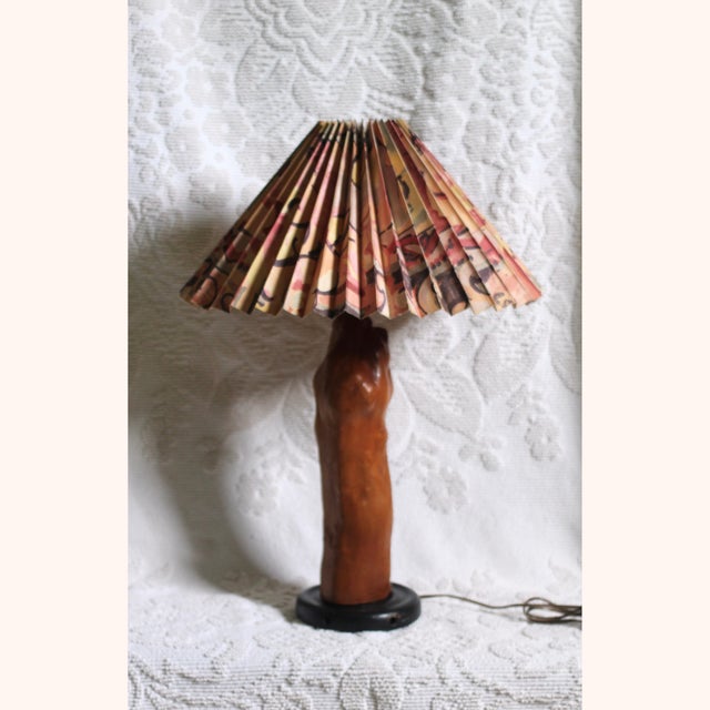 1970s Cypress Knob Live Wood Tree Root Lamp With Postmodern Pleated Shade For Sale - Image 11 of 12