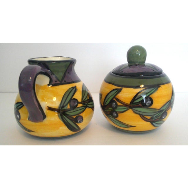 Vintage Kelly Jo Designs Pottery Olive Pattern Cream and Sugar Set Signed Nm For Sale - Image 4 of 12