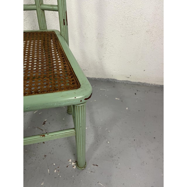 Teal Italian Chairs in Green Wood and Vienna Straw, 1980s, Set of 6 For Sale - Image 8 of 9