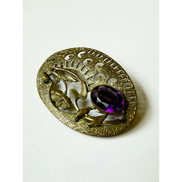 1900 - 1909 Antique Art Nouveau Sash Pin With Purple Stone C. 1900 For Sale - Image 5 of 5