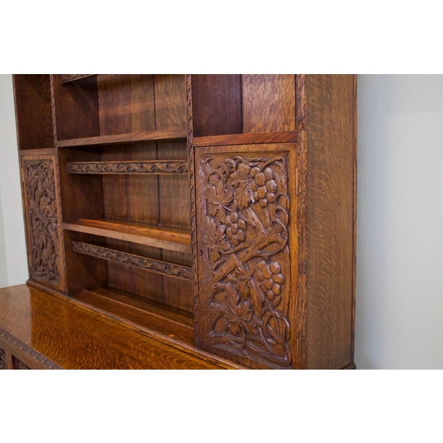Vintage Jacobean Oak Carved Cabinet Dresser, 1980s For Sale - Image 6 of 13