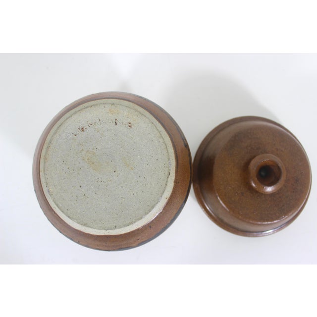 Brown Large Vintage Signed Studio Pottery Lidded Jar or Pot, Ceramic Canister With Lid Rust Brown, Earth Tone Handmade For Sale - Image 8 of 9