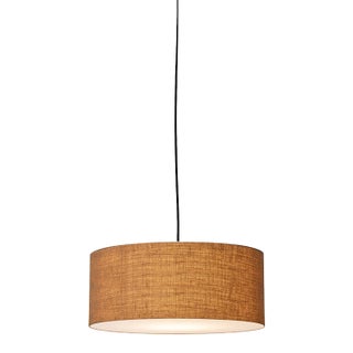 Stretch Swag Lamp, Burlap Shade, Weathered Brass, for Living Room or Bedroom For Sale