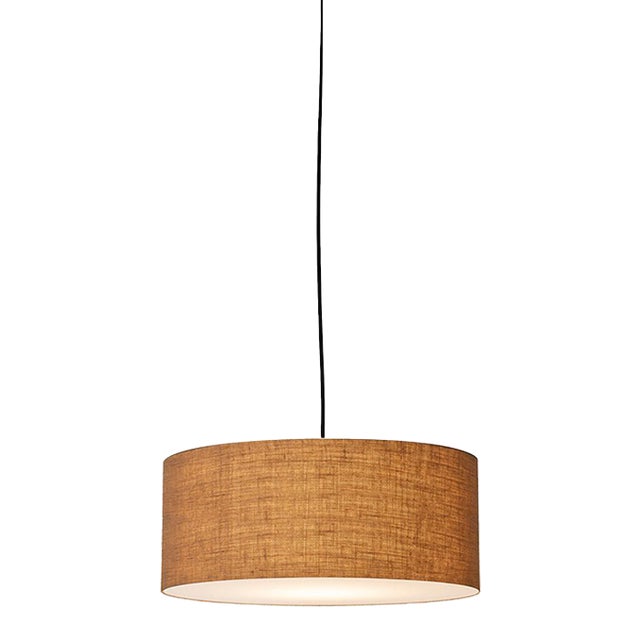 Stretch Swag Lamp, Burlap Shade, Weathered Brass, for Living Room or Bedroom For Sale