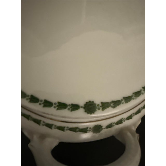 Antique Oval Tureen and Lid Pottery White With Green Floral L Straus & Sons Marked 1844 For Sale - Image 9 of 12
