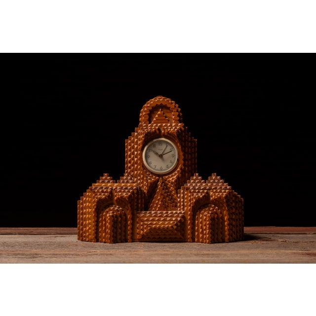Vintage Black Forest Tramp Art Uranium Mantel Clock For Sale - Image 4 of 14