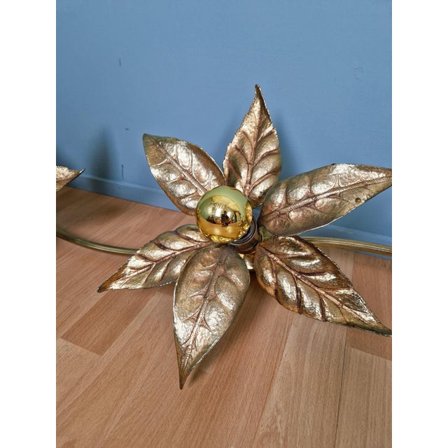 Metal Large Floral Wall Light attributed to Willy Daro for Massive, Belgium, 1970s For Sale - Image 7 of 18