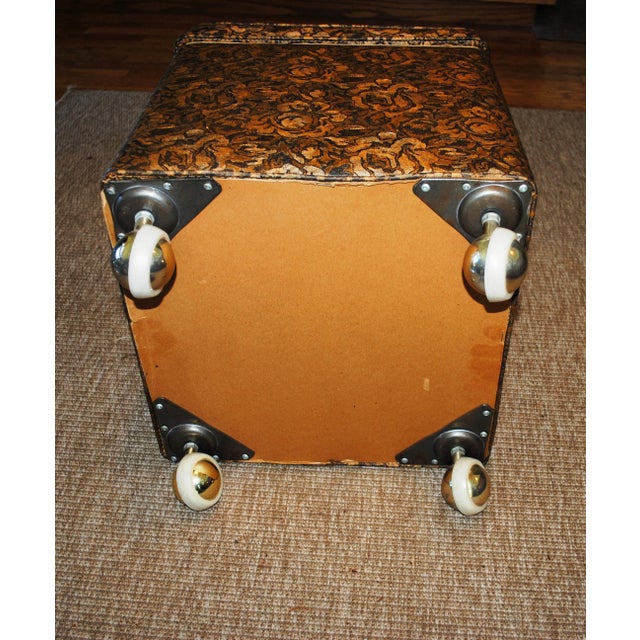 Plastic Mid Century Vinyl Sewing Ottoman Box Stool For Sale - Image 7 of 8