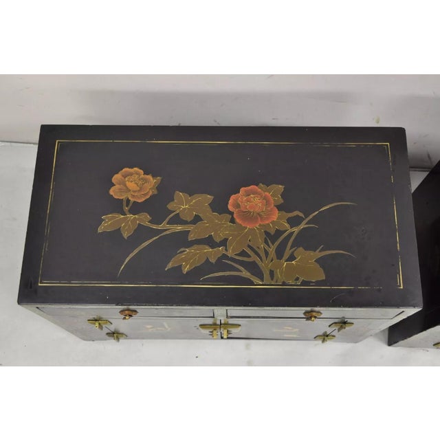 Vintage Chinese Small Asian Black Lacquer Painted Cabinets - a Pair For Sale In Philadelphia - Image 6 of 12