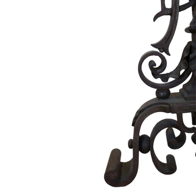 French 1880 6 Piece French Fireplace Andirons For Sale - Image 3 of 7