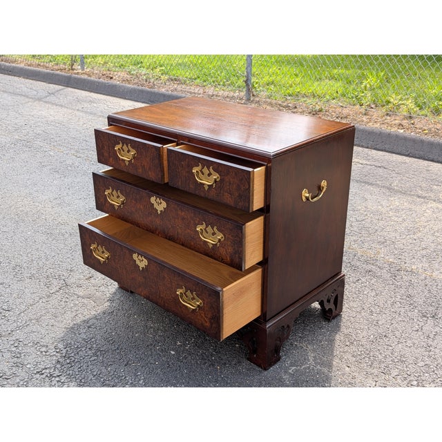 Vintage Georgian Style Burl Walnut Chest of Drawers For Sale - Image 4 of 15