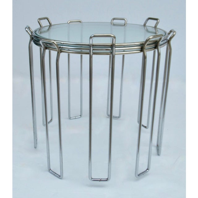 Saporiti C1970's Saporiti Italia Polished Chrome Over Steel & Glass Stacking, Nesting Tables - Set of 3 For Sale - Image 4 of 18