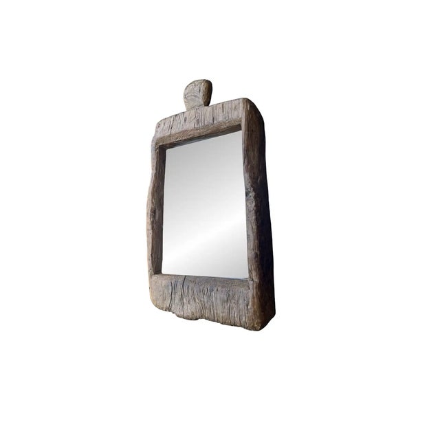 Rustic Teak Wood Mirror With Age Related Patina & Markings Designed by Tiempo Furniture & Decor For Sale - Image 6 of 8