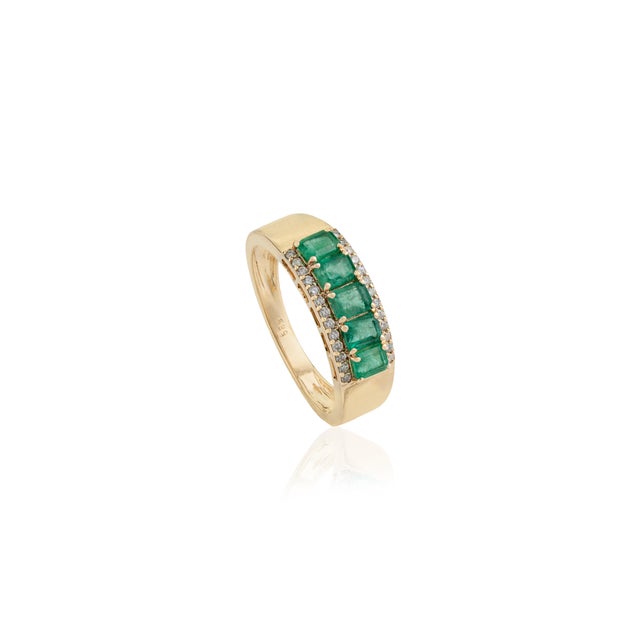1.01ct Emerald and Diamond Statement Wide Band Ring in 14k Yellow Gold Size 5.5 For Sale - Image 4 of 15