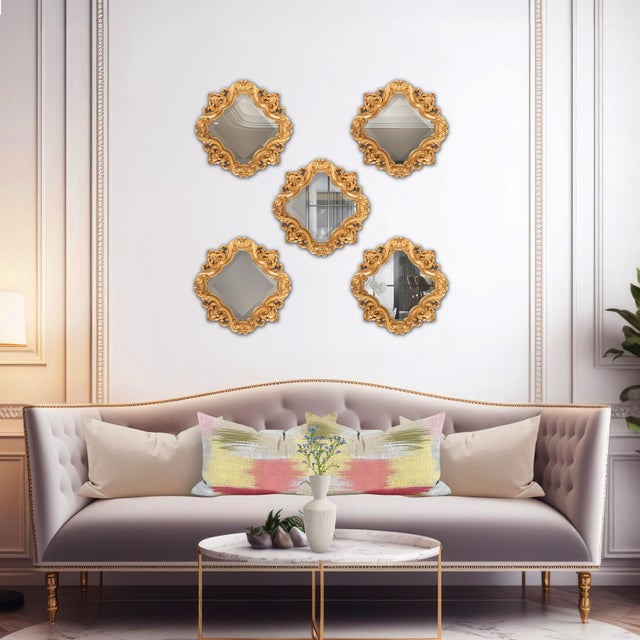 Plastic French D' Amboise Collection of Gold Petite Mirrors- Square For Sale - Image 7 of 9