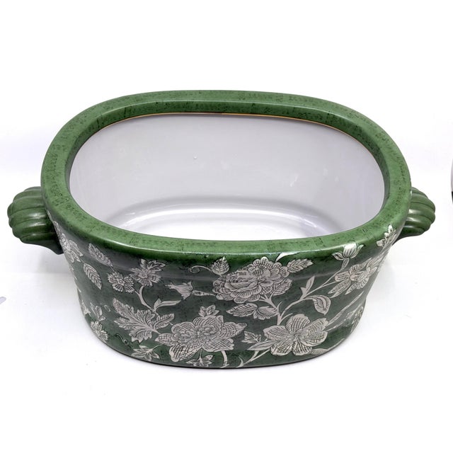 Vintage Green Chinoiserie Decorative Ceramic Planter / Vessel by Andrea Sadek For Sale - Image 4 of 12